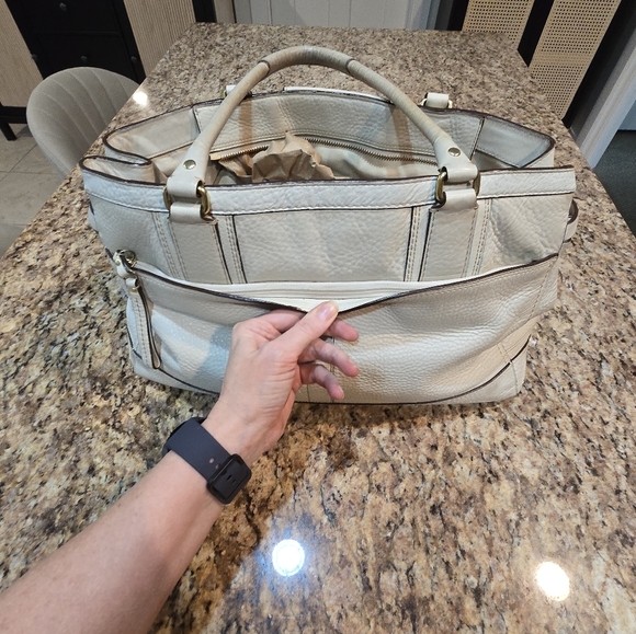 Coach Hampton Off White Leather Carryall Satchel Purse Handbag 10529 - Picture 6 of 16